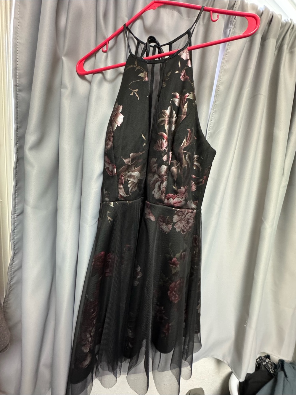 Black Floral Halter Skater Dress